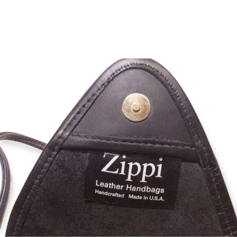 ZIPPI Black/Brown/White‎ Leather & Calf-Hair Triangle Handbag